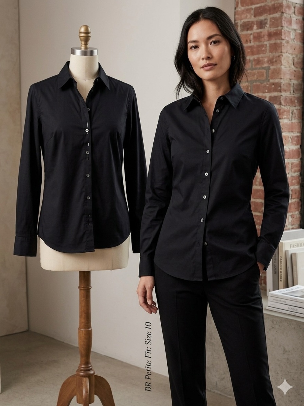 Banana Republic Non-Iron Button Down Shirt - Black - Petite 10 - Cotton Stretch